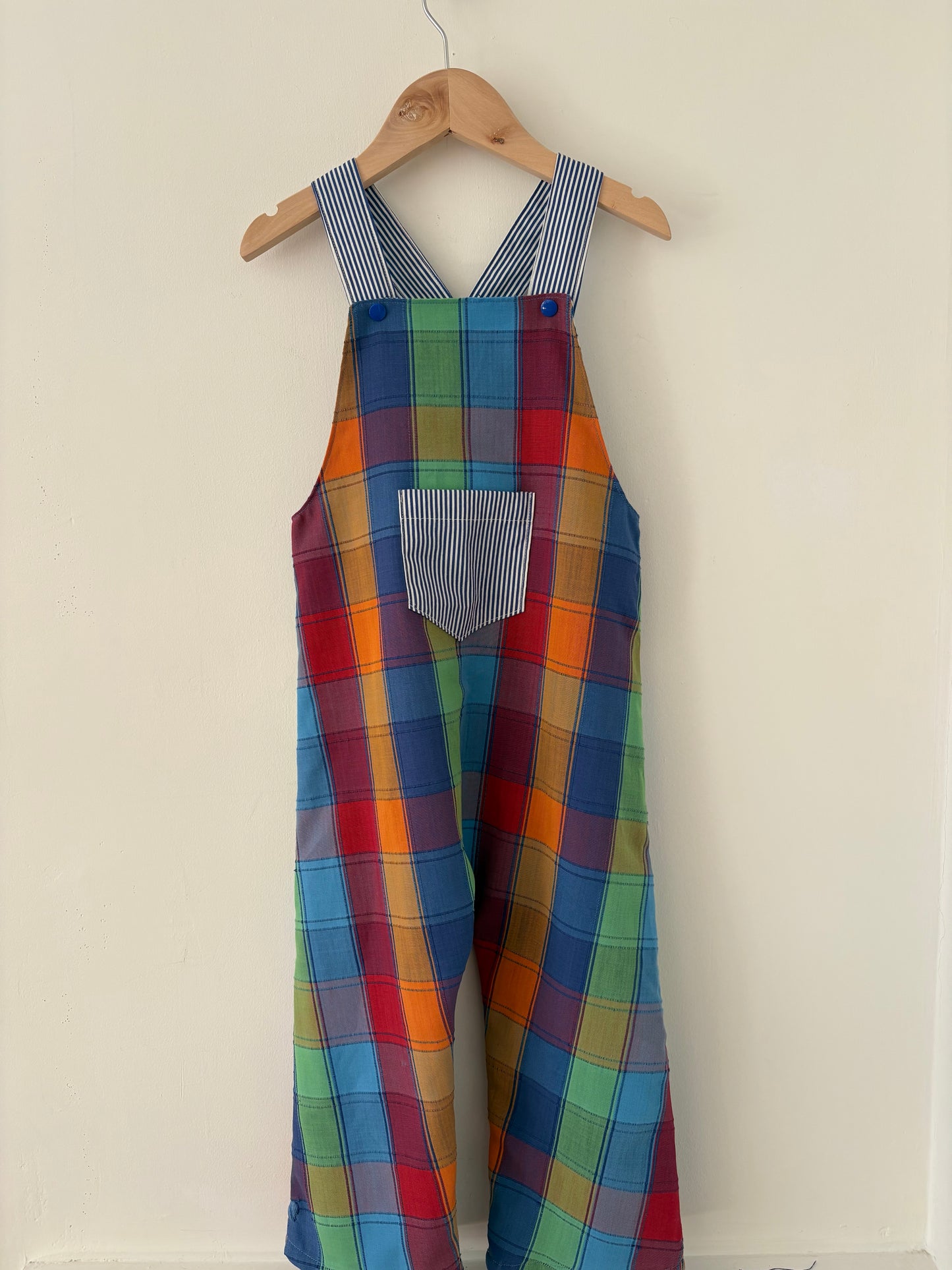 Hand-sewn Upcycled Plaid and Stripe Overalls Size 3T