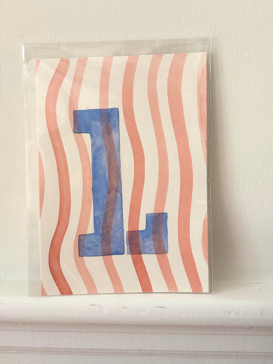 "L" Wavy Lines Watercolor on Cotton Paper Painted by Marissa