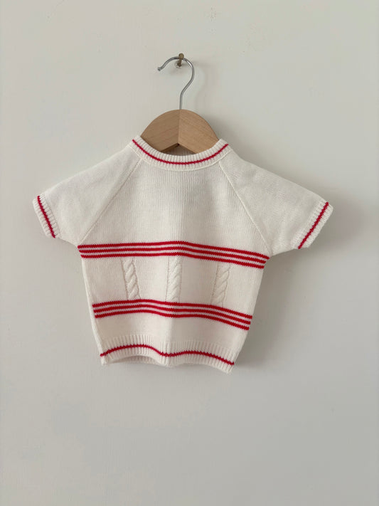 Vintage Red Striped Cable Knit Cap Sleeve Size 6-12 months