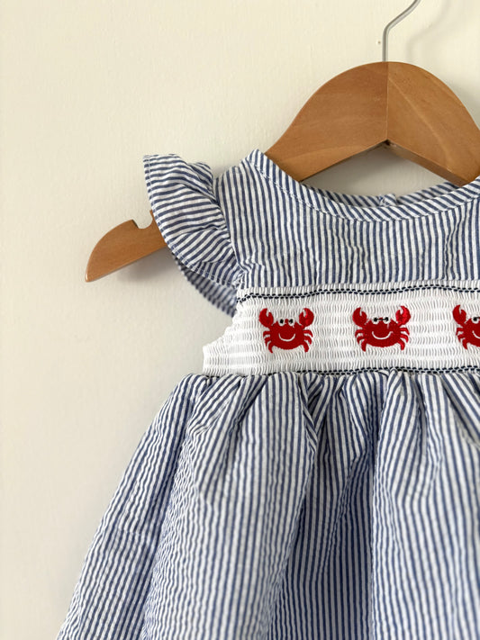 Good Lad Smocked Crab Seersucker Dress Size 3-6 months