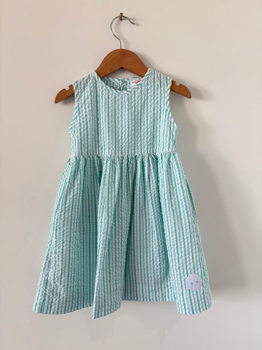 Smiling Button Green and Blue Seersucker Dress Size 5