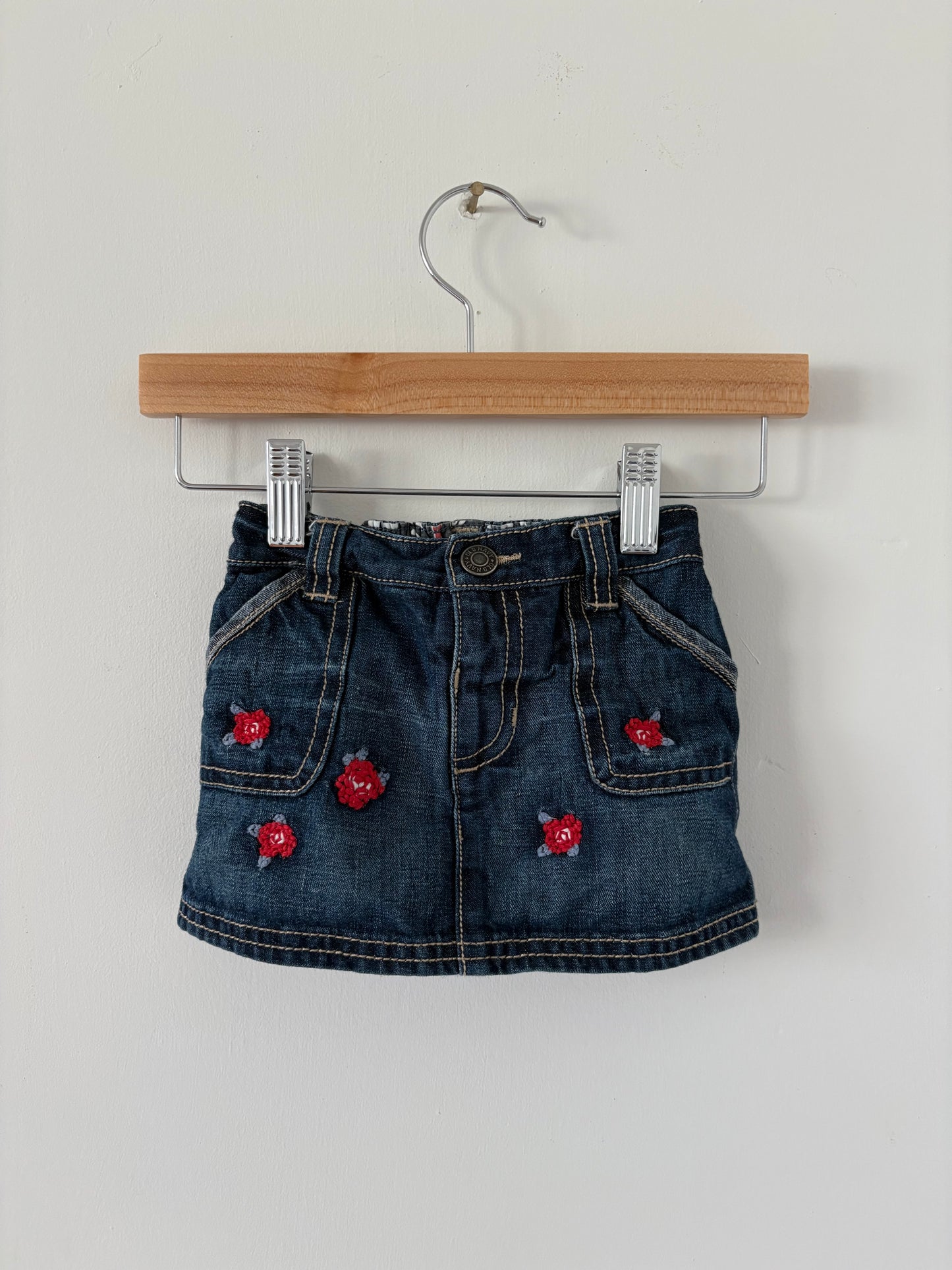 Vintage 00s Old Navy Embroidered Denim Skirt with Ruffle Bloomers Size 6-12 months