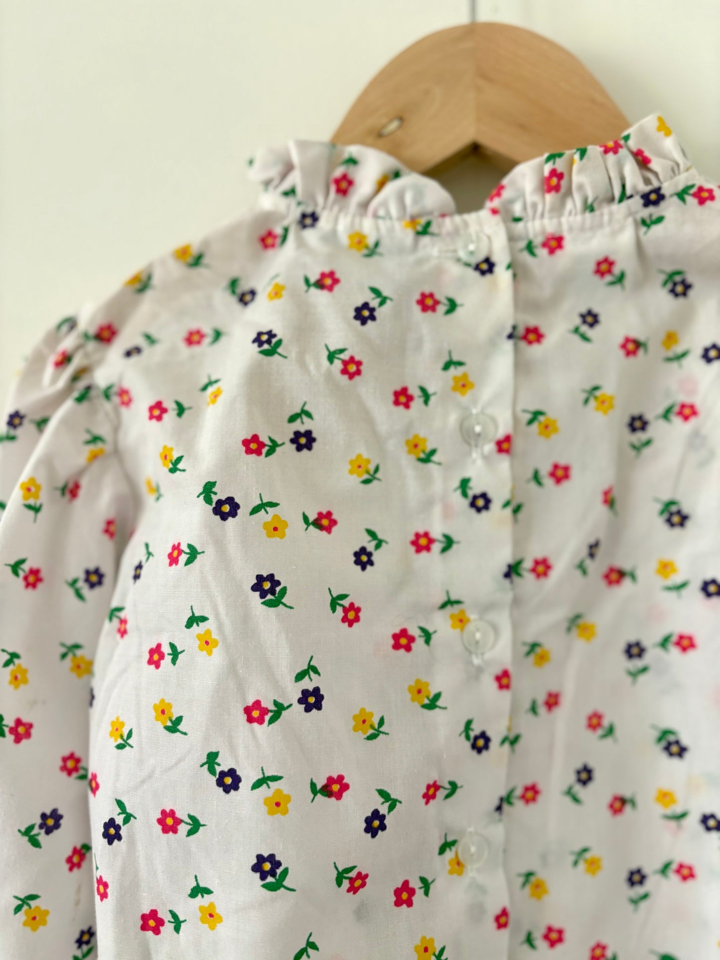 Vintage 90s Samara Floral Ruffle Collar Blouse Size 4T