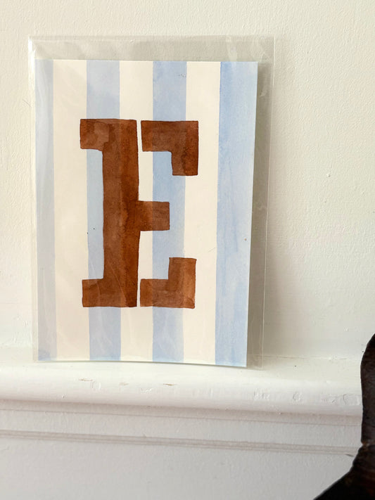 "E" Striped Watercolor on Cotton Paper Painted by Marissa