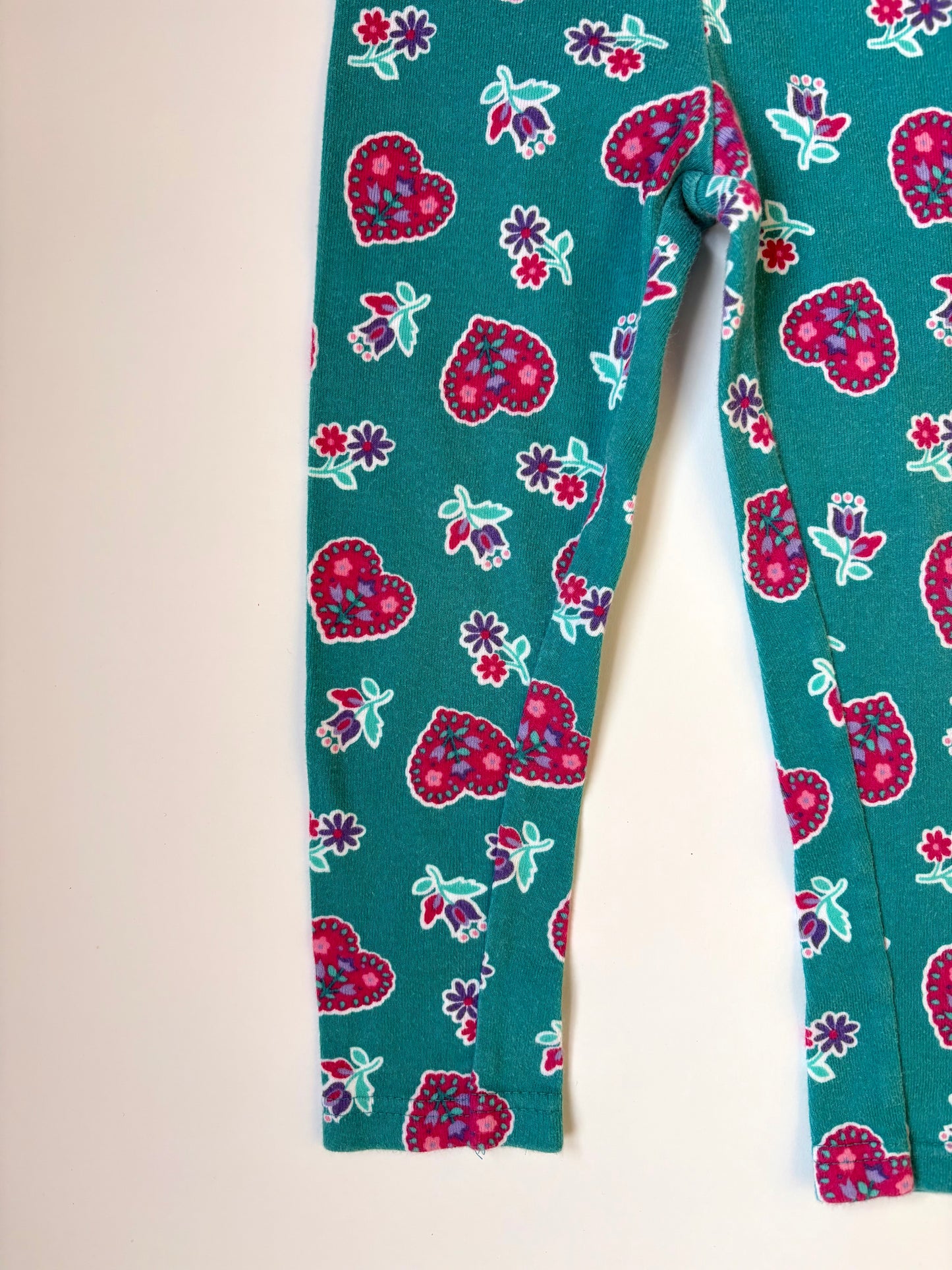 Vintage 90s Gymboree Rainbow Tag Heart & Flower Leggings Size 2T