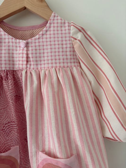 Hand-sewn Upcycled Pink Pattern Block Dress Size 18-24 months