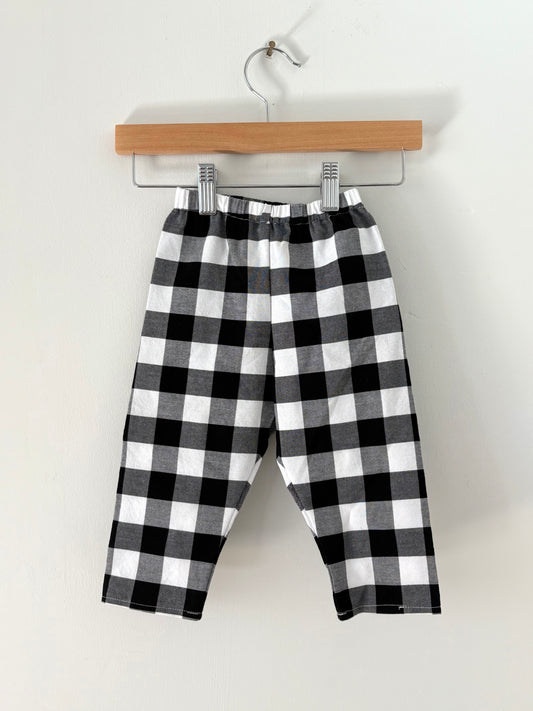 Hand-sewn Upcycled Black Picnic Check Pant Size 12-18 months