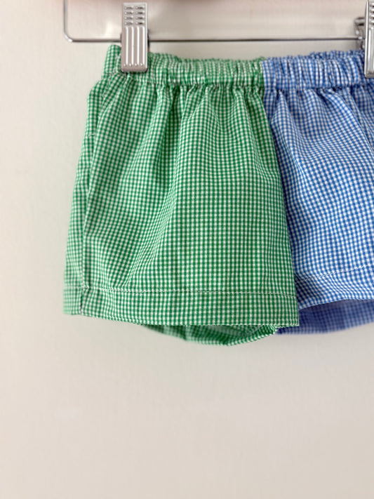 Hand-sewn Upcycled Gingham Color Block Shorts Size 6-9 months