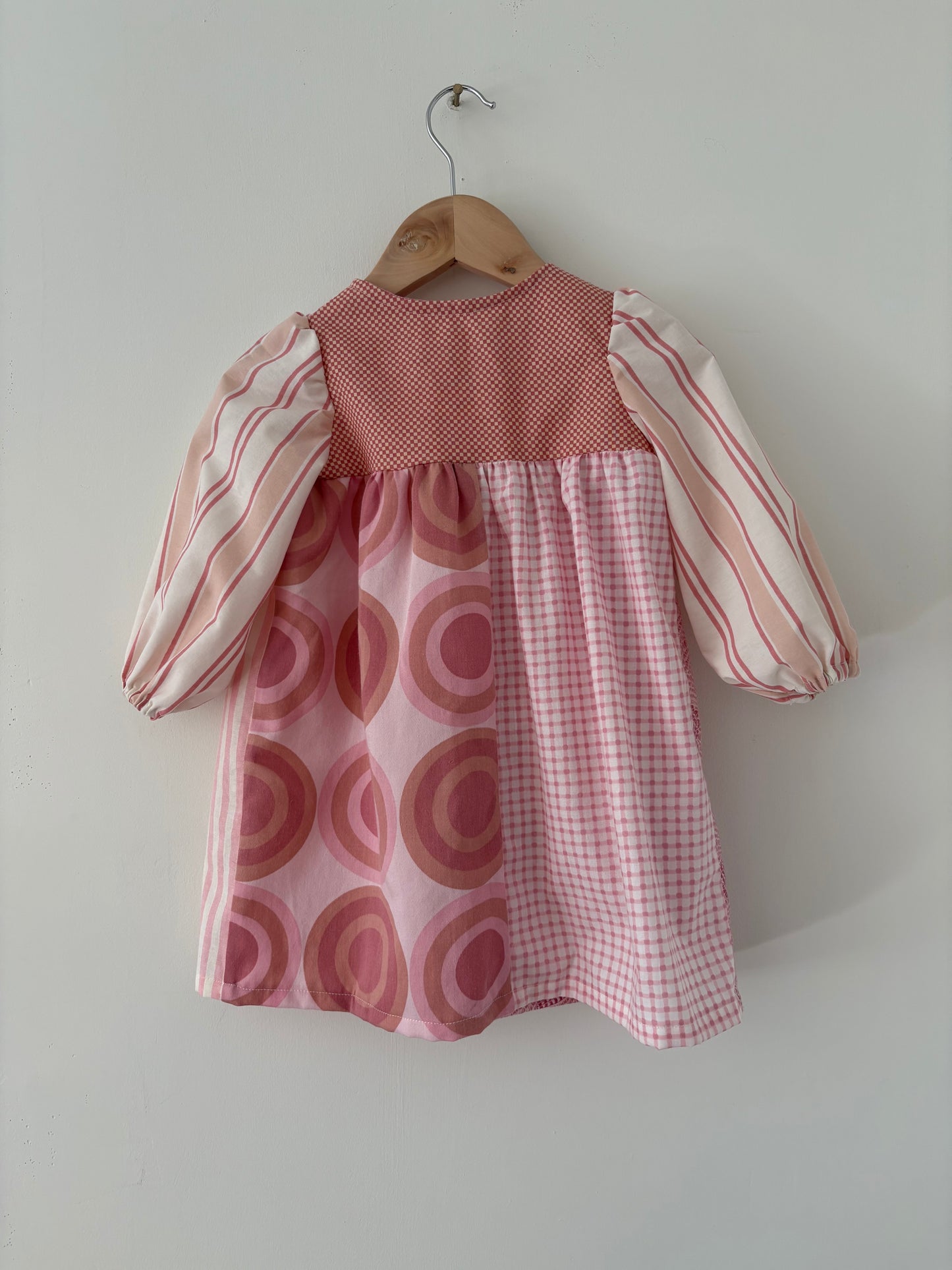 Hand-sewn Upcycled Pink Pattern Block Dress Size 18-24 months