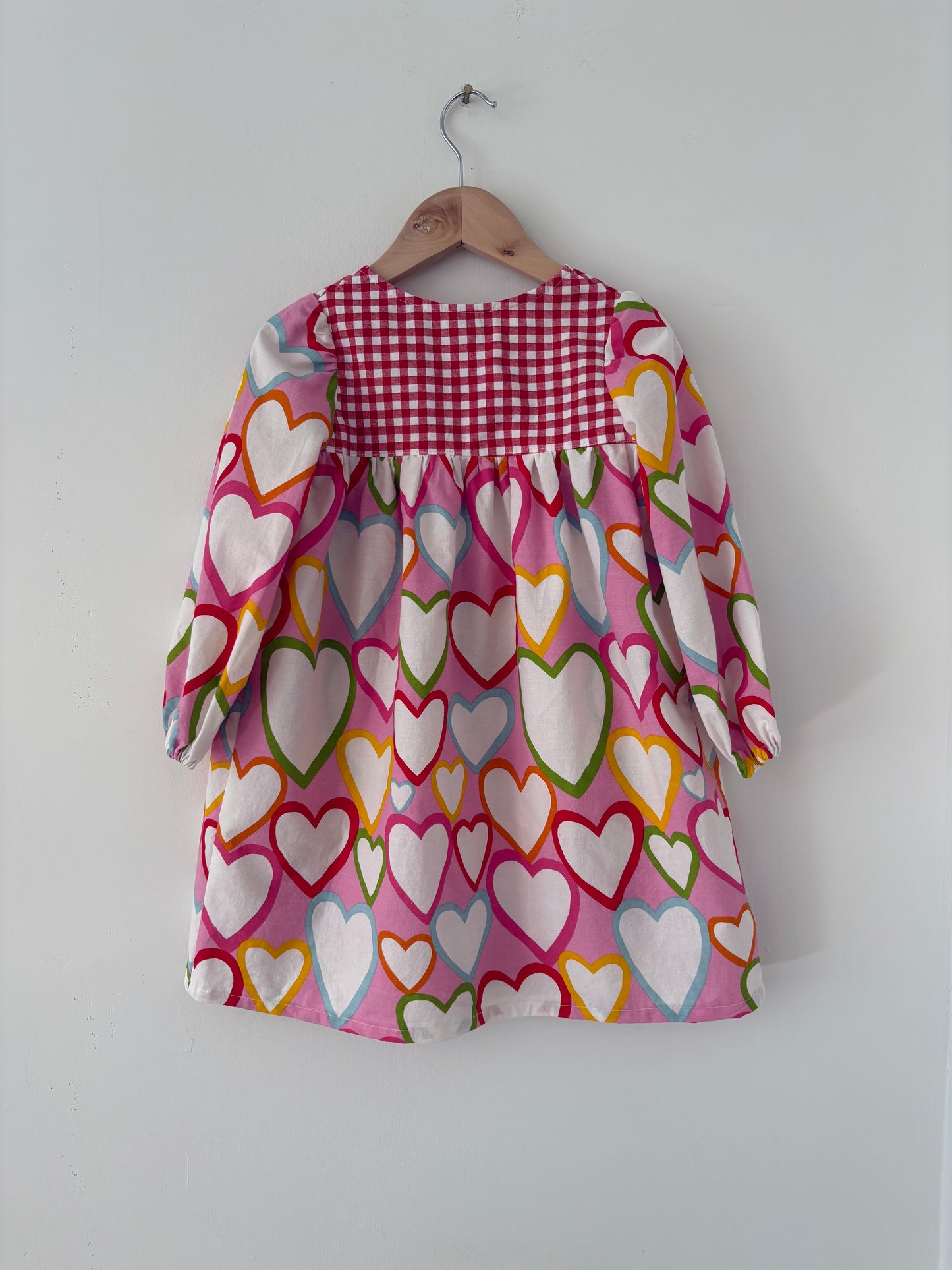 Hand-sewn Upcycled Pattern Block Heart and Gingham Dress Size 4T