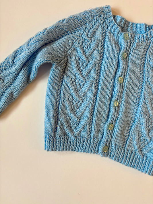 Hand-knit Sky Blue Cardigan Size 2T