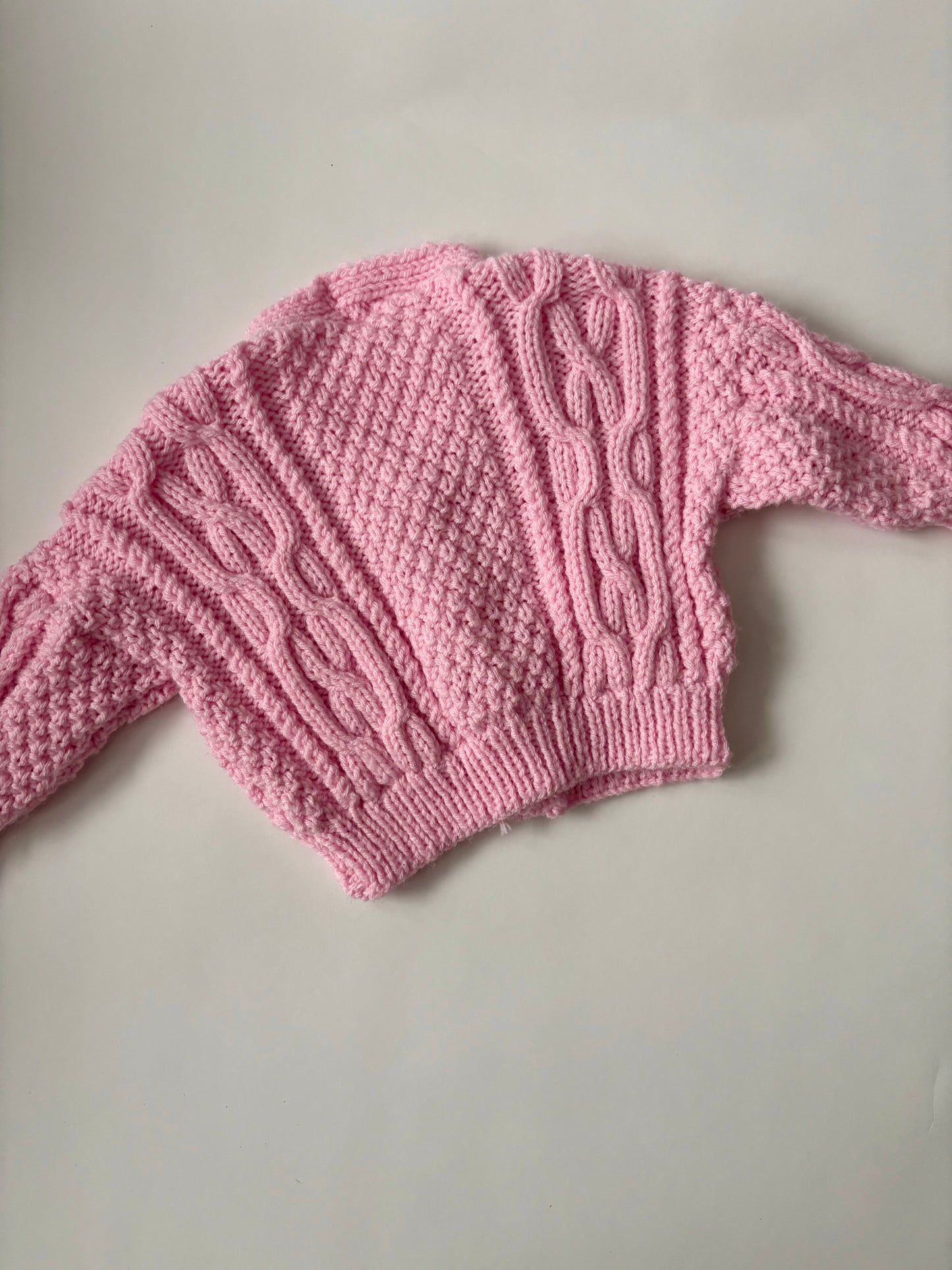 Hand-knit Pink Daisy Cardigan Size 2T
