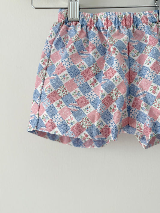 Hand-sewn Upcycled Pastel Checker Shorts Size 9-12 months