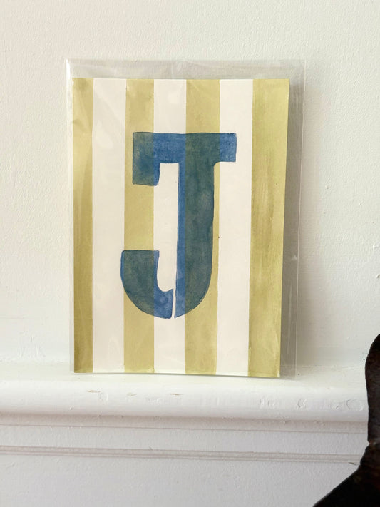 "J" Striped Watercolor on Cotton Paper Painted by Marissa