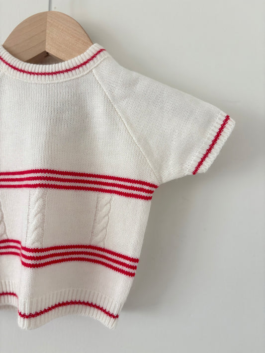 Vintage Red Striped Cable Knit Cap Sleeve Size 6-12 months