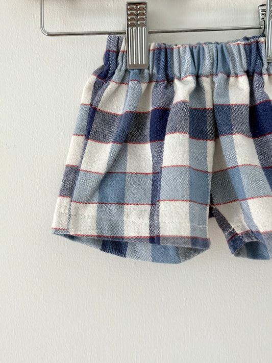 Hand-sewn Upcycled Blue Plaid Shorts Size 0-3 months