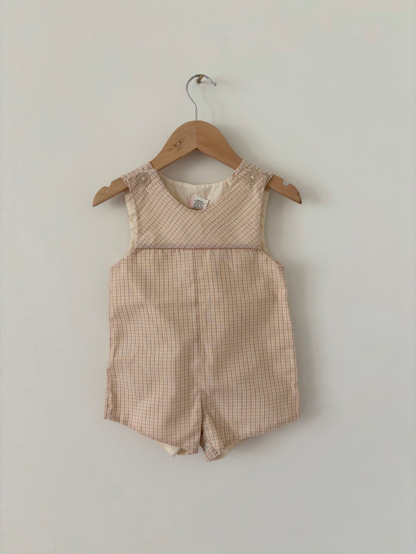 Vintage Khaki and Brown Check Romper Size 18 months