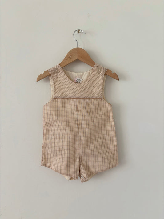 Vintage Khaki and Brown Check Romper Size 18 months