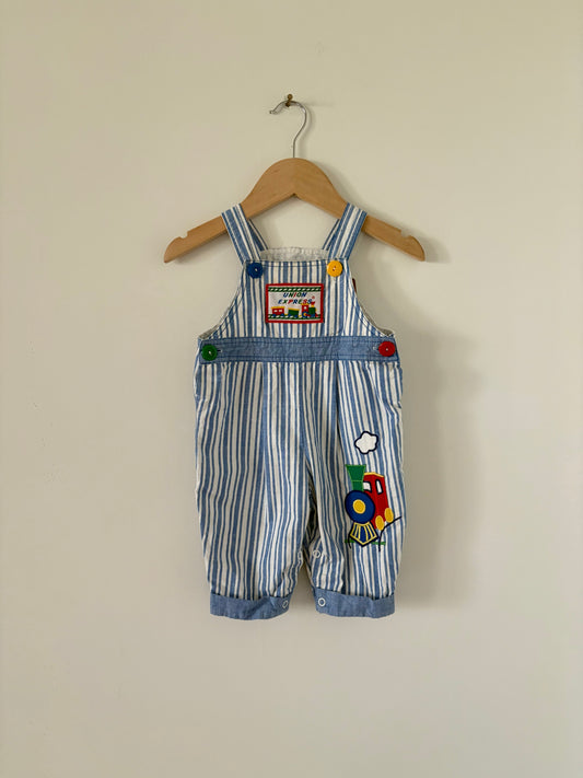 Vintage Union Express Train Striped Overalls Size 3-6 months