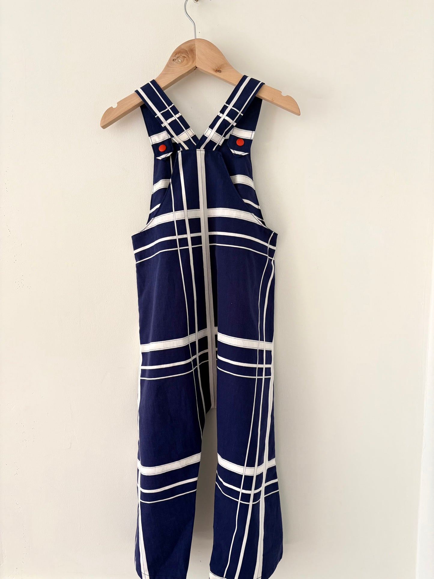 Hand-sewn Upcycled Navy Check Overalls Size 2T