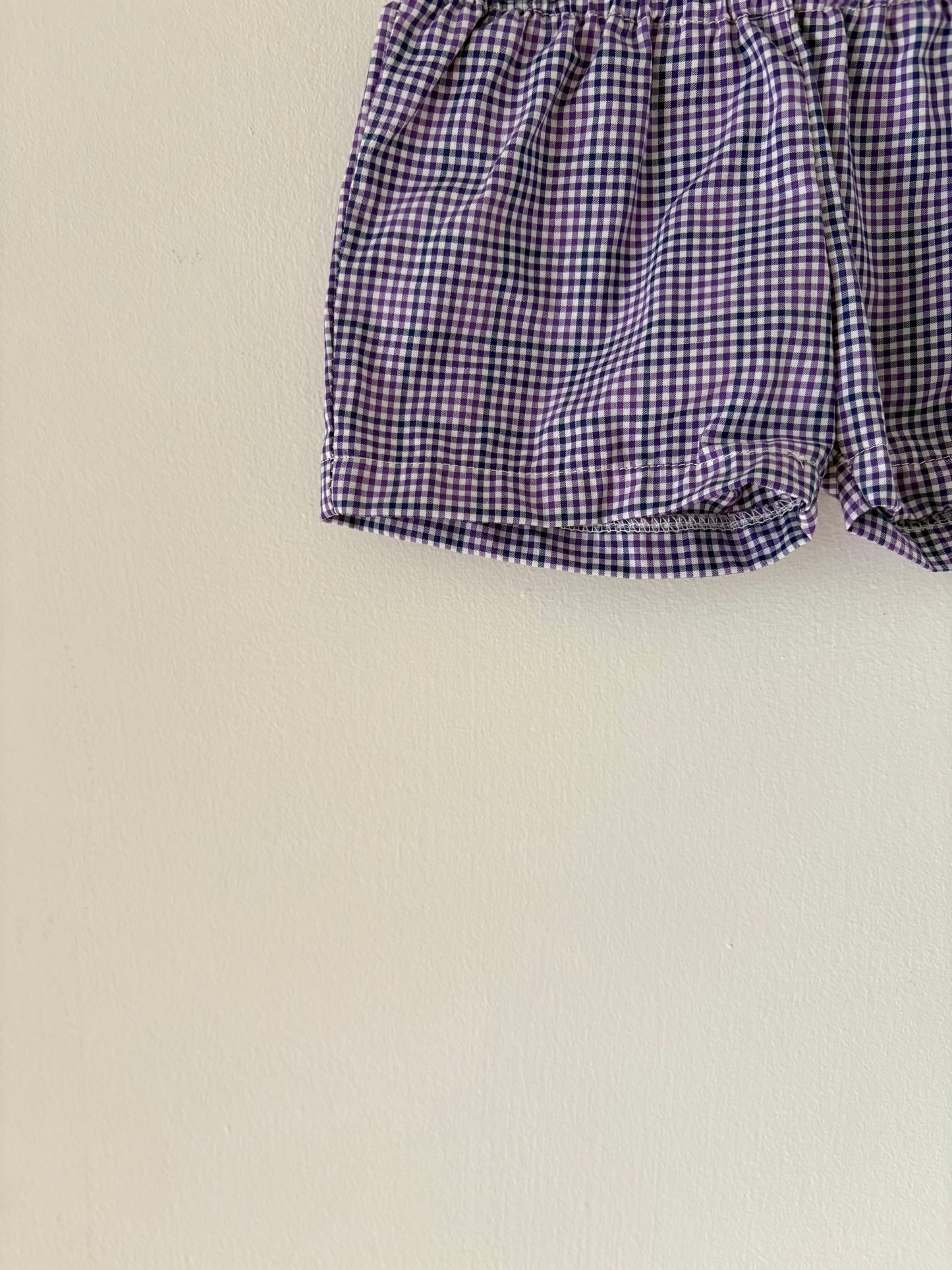 Hand-sewn Upcycled Purple Check Shorts Size 0-3 months