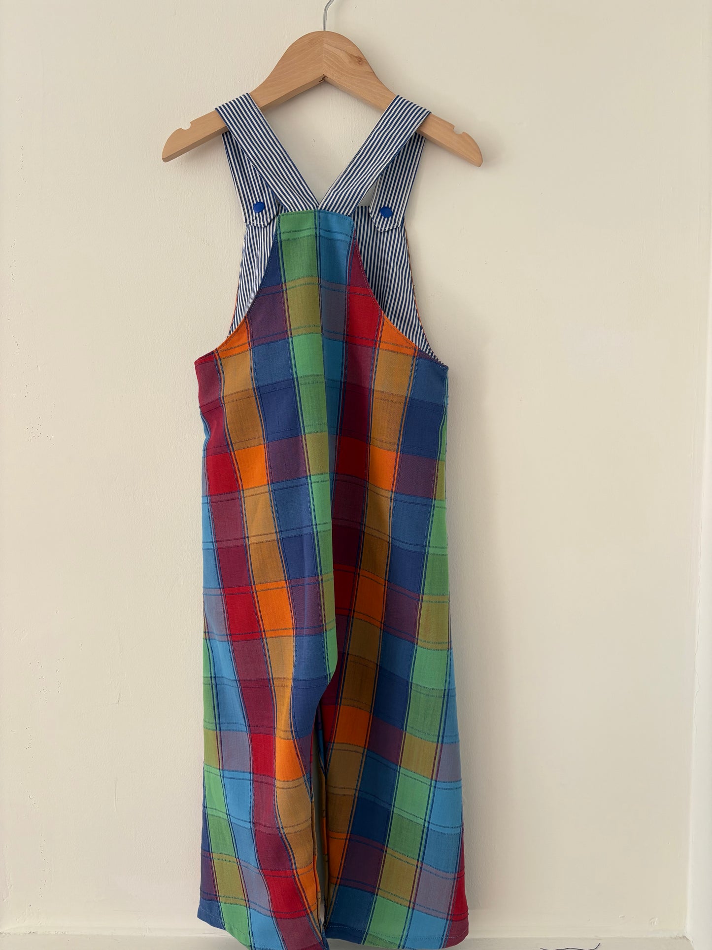 Hand-sewn Upcycled Plaid and Stripe Overalls Size 3T