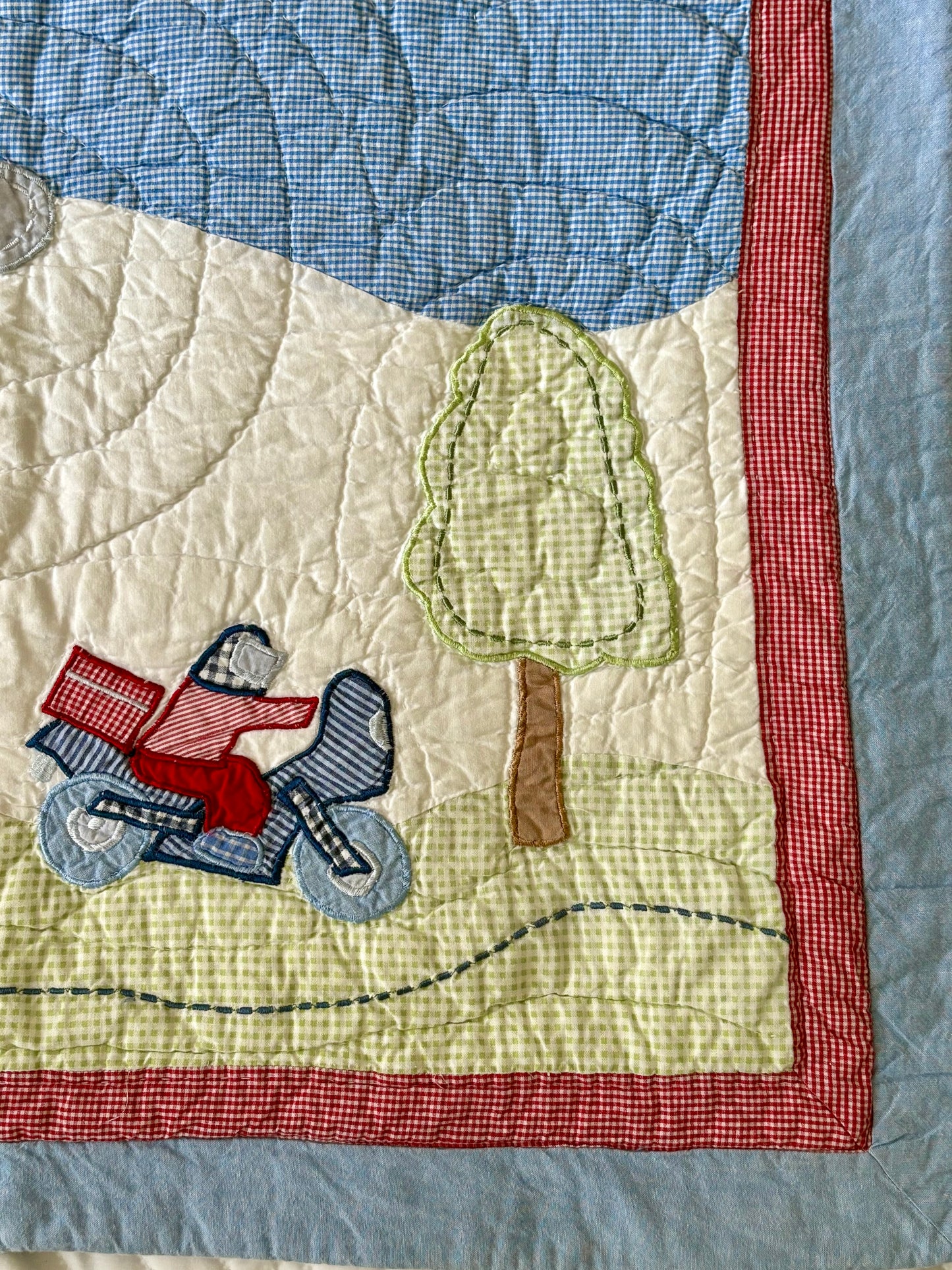 Vintage Quilted Gingham Car & Motorcycle Wall Hanging