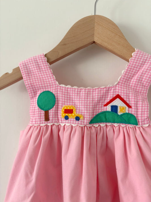 Vintage Sylvia Whyte School Bus Appliqué Pink Gingham Set Size 2T