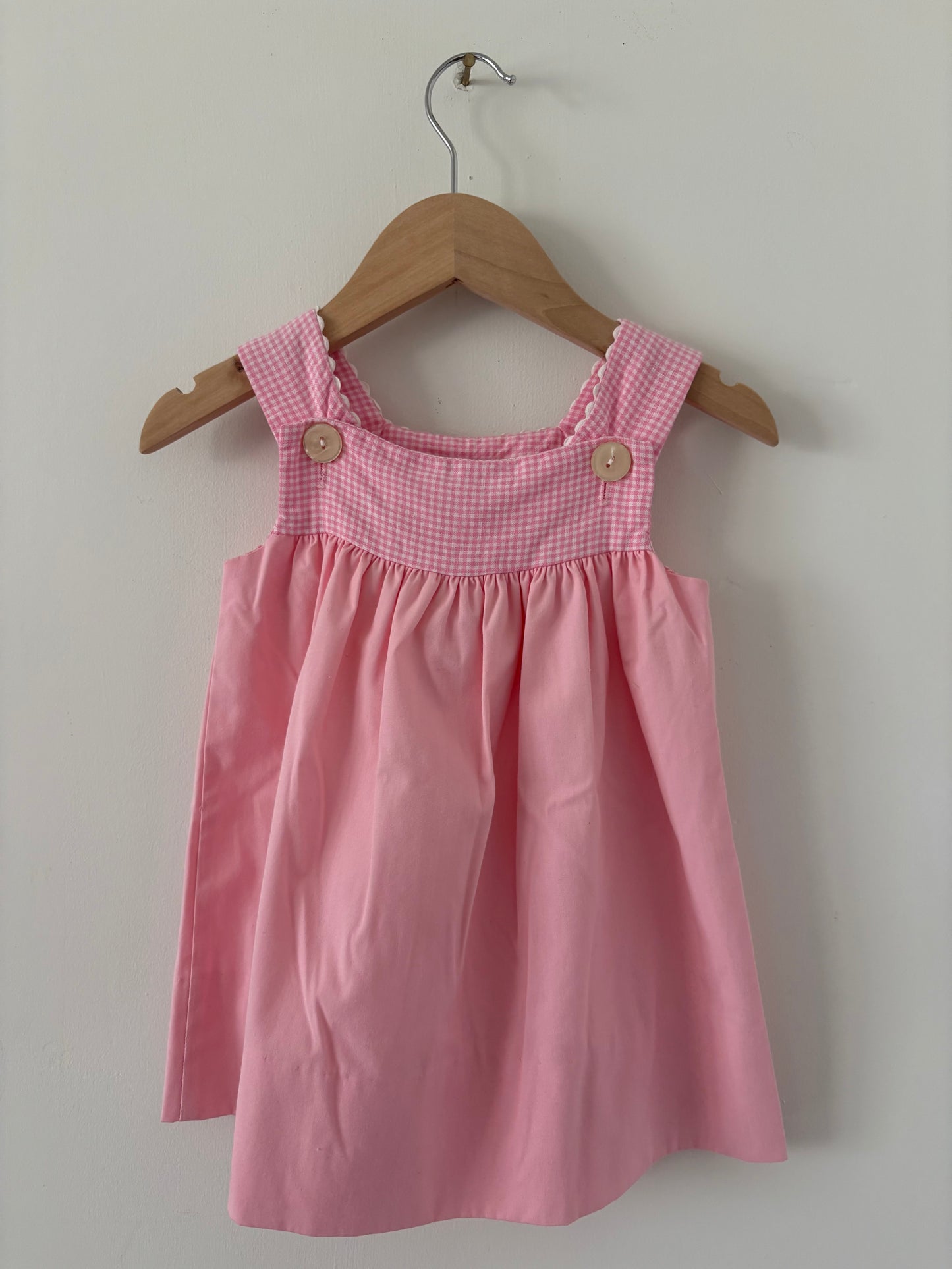 Vintage Sylvia Whyte School Bus Appliqué Pink Gingham Set Size 2T