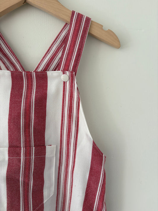 Hand-sewn Upcycled Red Stripe Overalls Size 2T