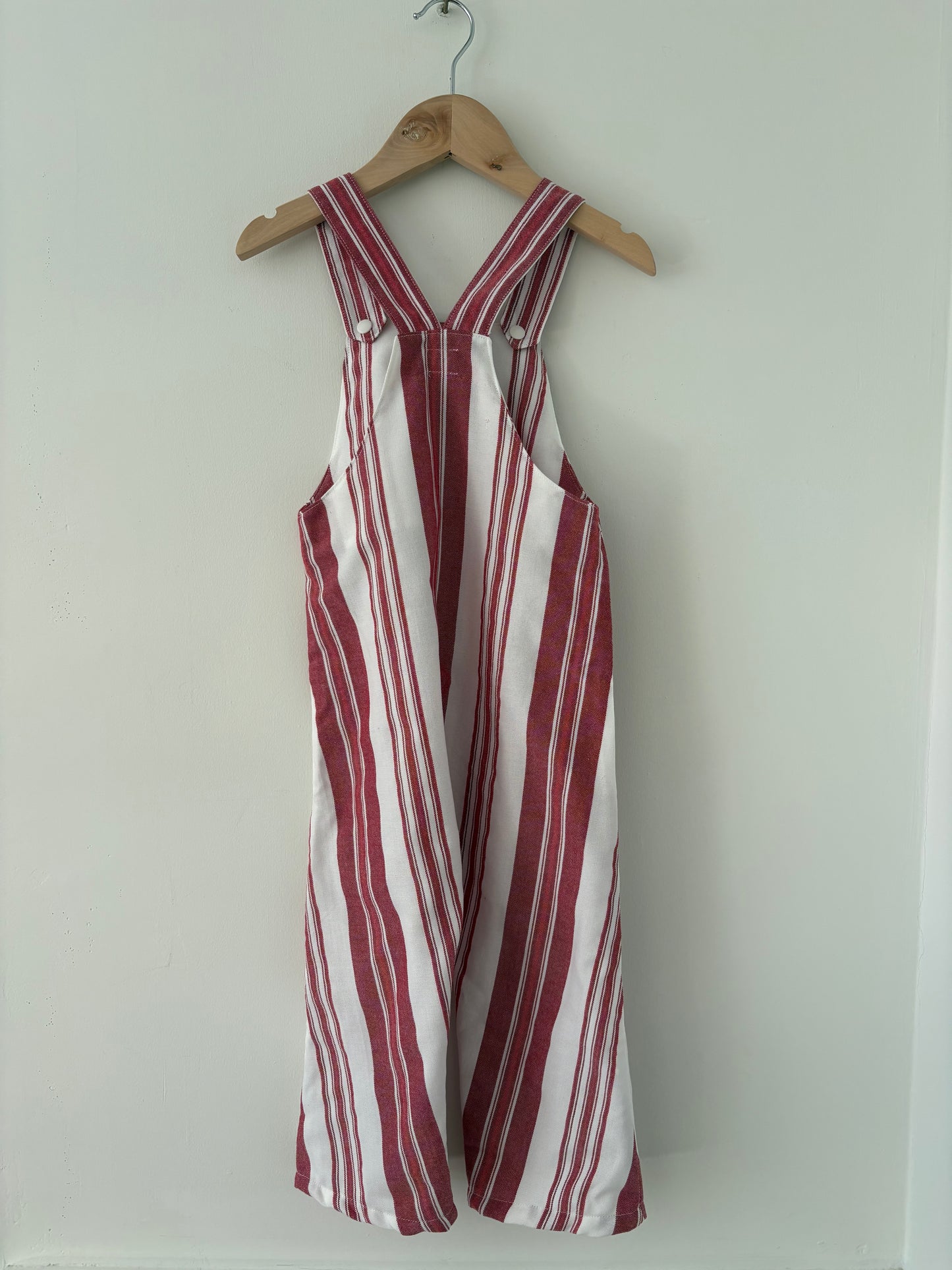 Hand-sewn Upcycled Red Stripe Overalls Size 2T