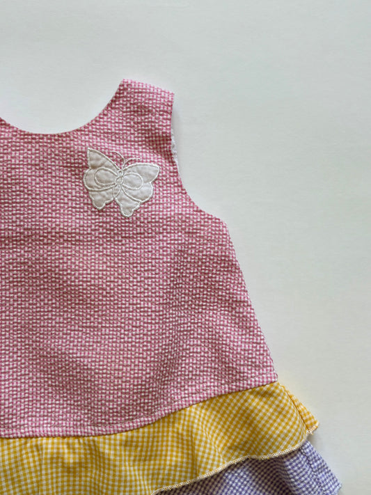 Vintage 90s Gingham Butterfly Ruffle Tank Size 18 months