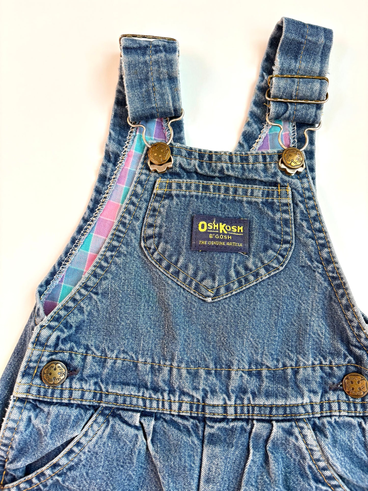 Vintage 80s Pastel Check Lined Overalls Size 3T