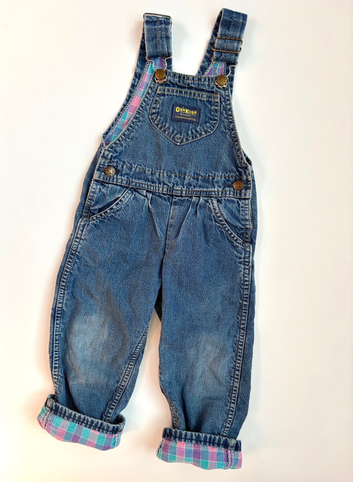 Vintage 80s Pastel Check Lined Overalls Size 3T