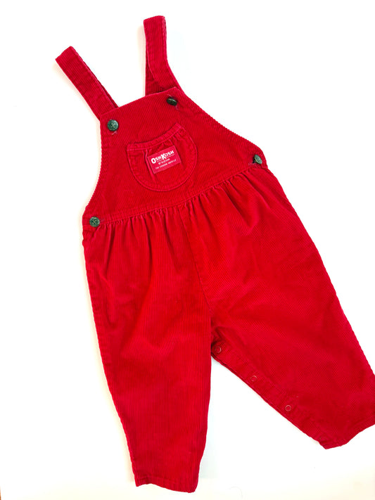 Vintage 80s Red Cord Pleated Overalls Size 2T