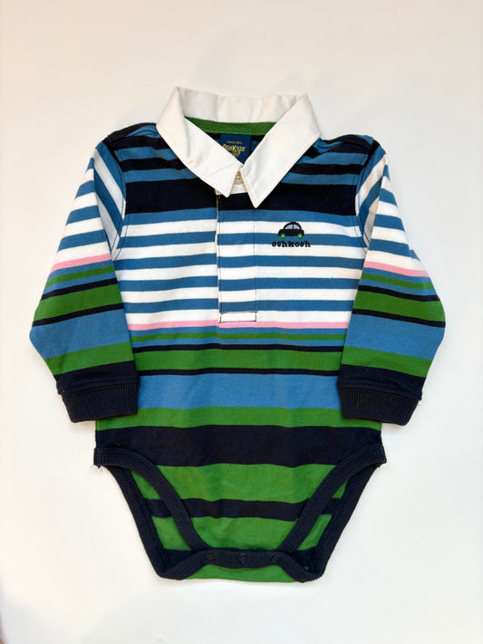 Vintage Deadstock Y2K Oshkosh Striped Rugby Onesie Size 3-6 months