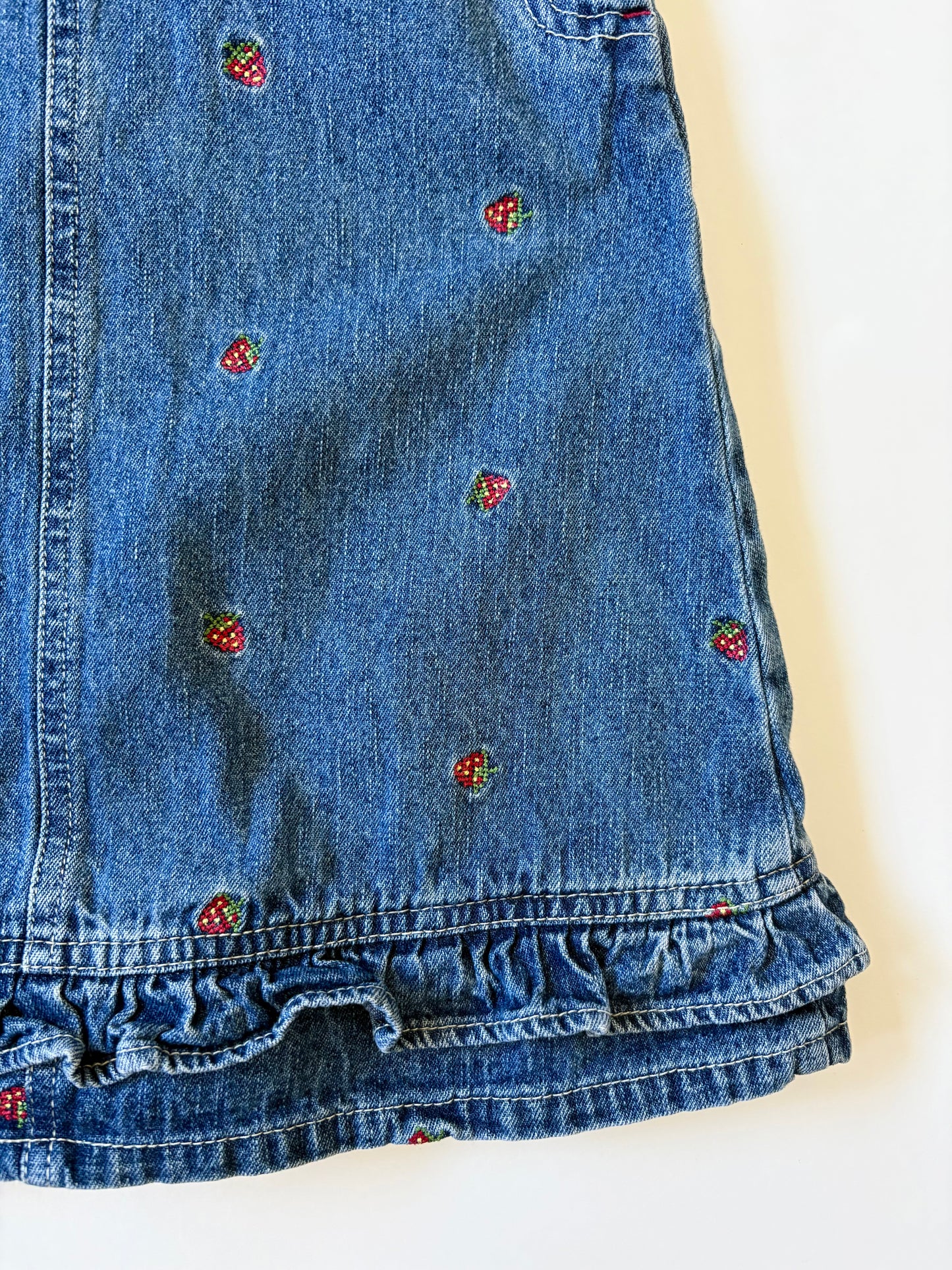 Vintage Y2K Oshkosh Embroidered Strawberry Denim Jumper Size 5