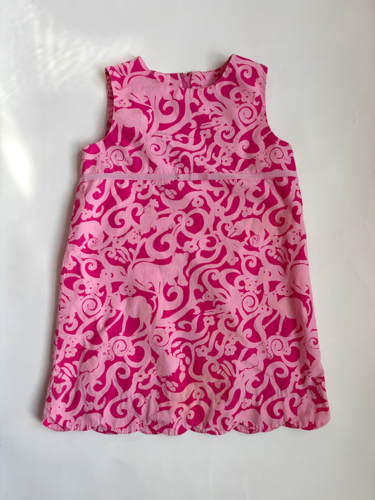Vintage 90s Lilly Pulitzer Pink Animal Scalloped Shift Size 5