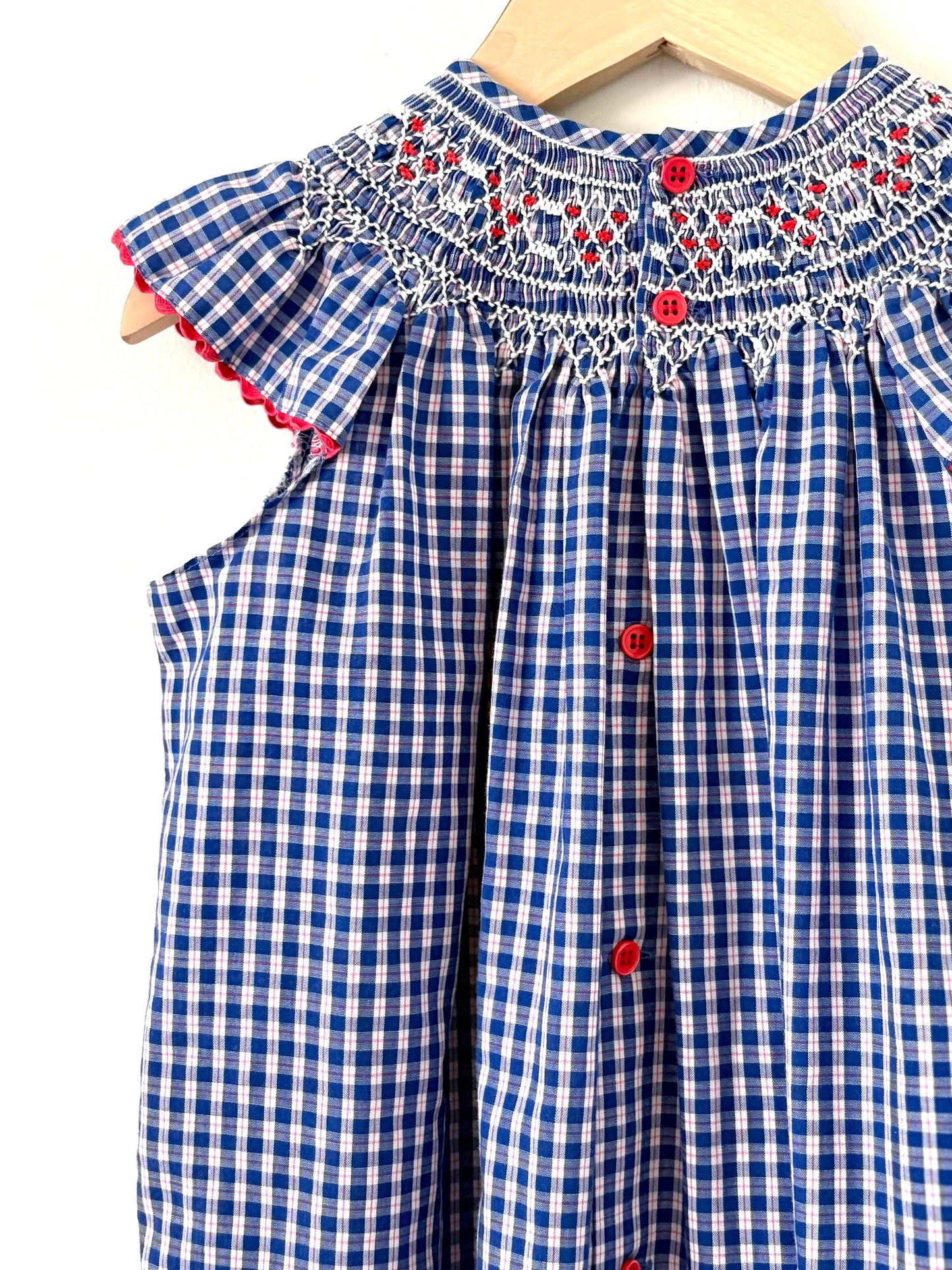 Vintage Smocked Ric Rac Plaid Dress Size 3T - RUNS LARGE