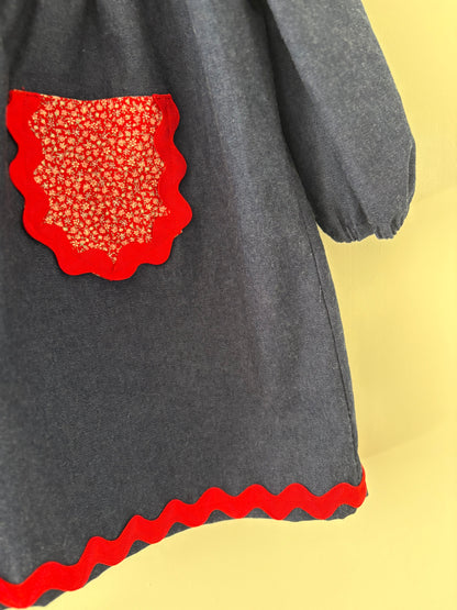 Hand-sewn Upcycled Denim and Floral Ric Rac Dress Size 2T