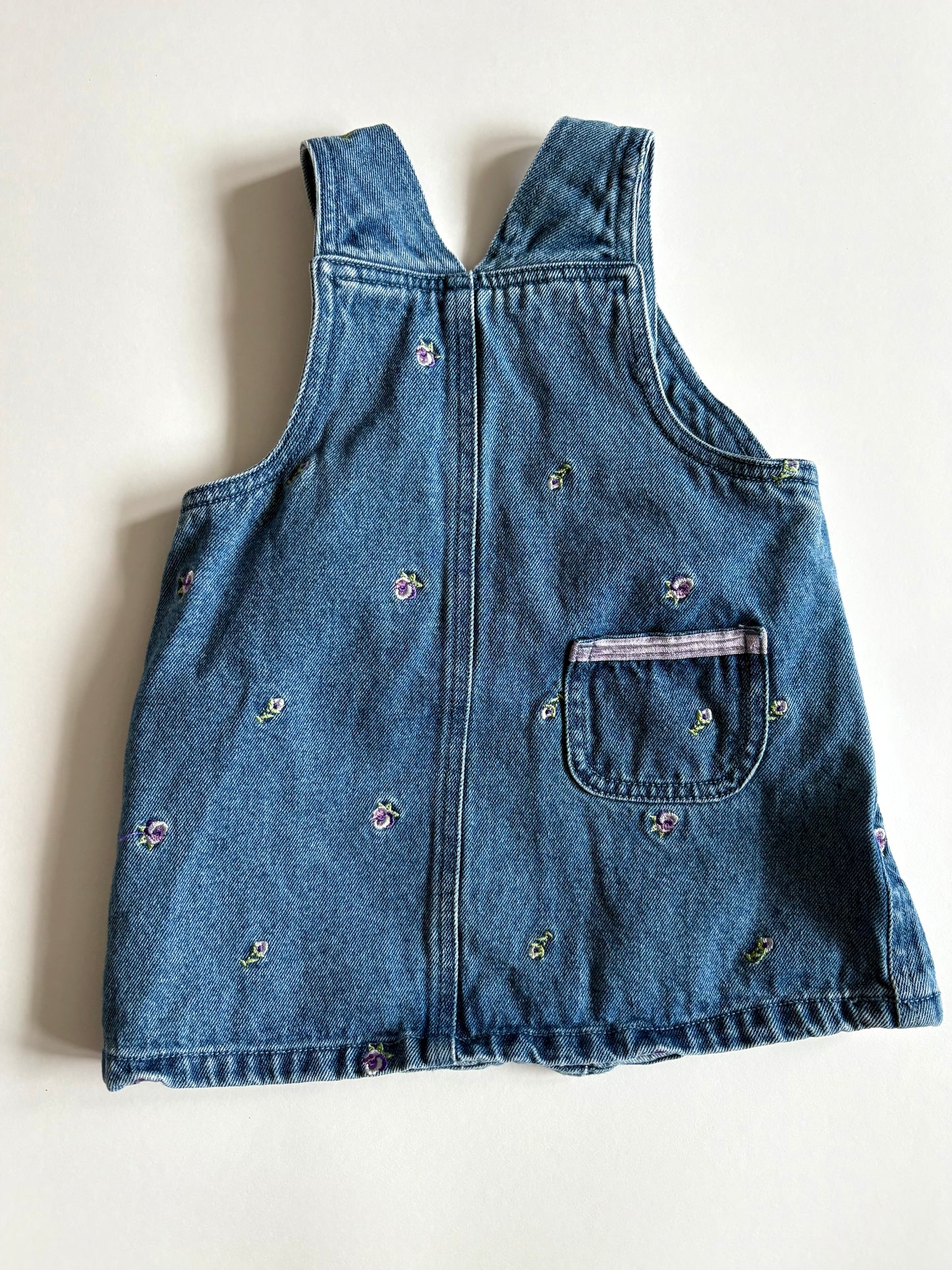 Vintage Embroidered Pansy Denim Jumper Size 18 months
