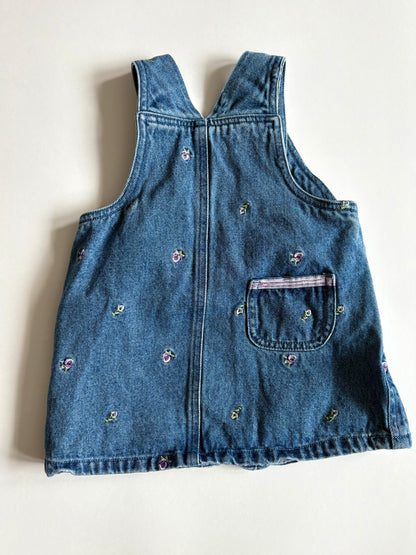 Vintage Embroidered Pansy Denim Jumper Size 18 months