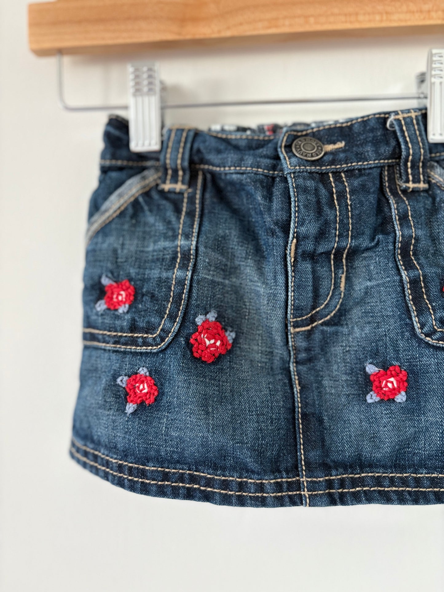 Vintage 00s Old Navy Embroidered Denim Skirt with Ruffle Bloomers Size 6-12 months