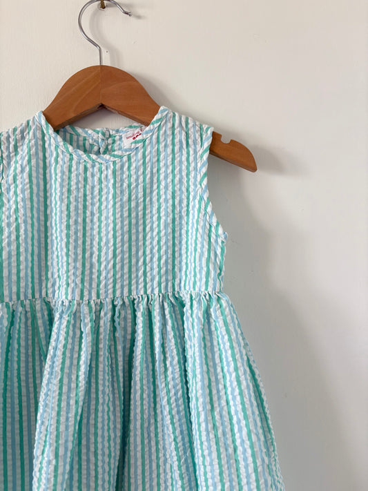 Smiling Button Green and Blue Seersucker Dress Size 5