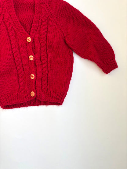 Hand-knit Red Grandpa Cardigan Size 12 months