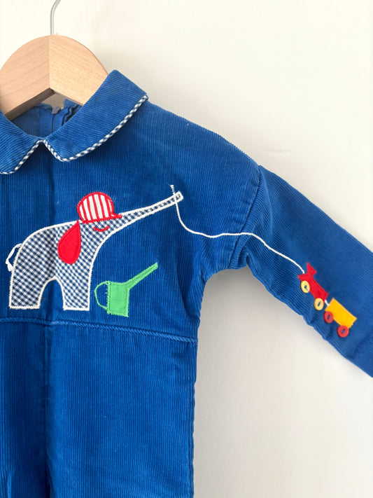 Vintage 60s/70s By Thomas Elephant and Train Corduroy Jumpsuit Size 12 months