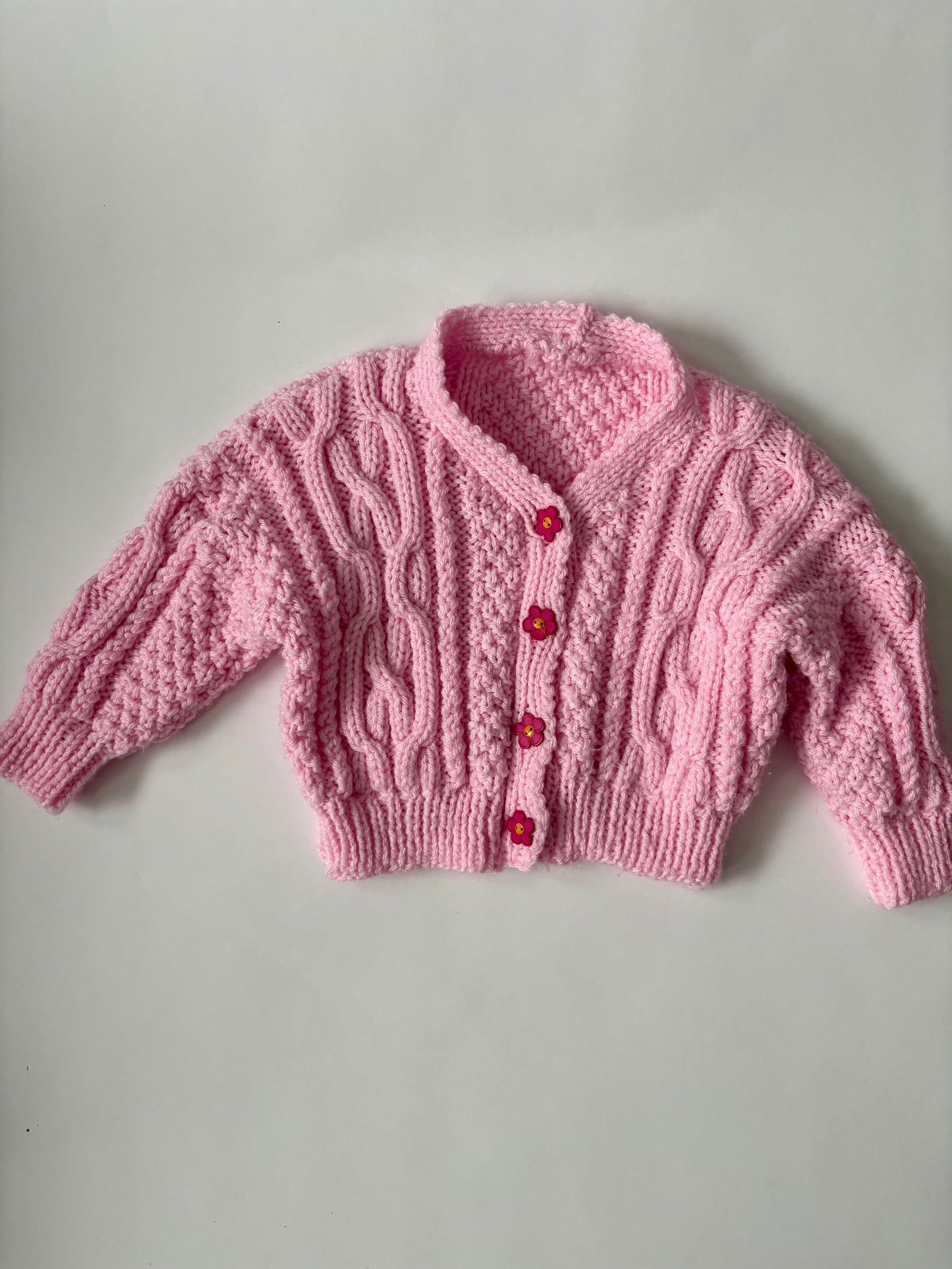 Hand-knit Pink Daisy Cardigan Size 2T