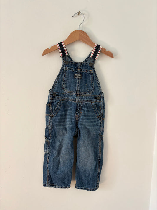 Oshkosh Navy and Red Strap Denim Overalls Size 18 months
