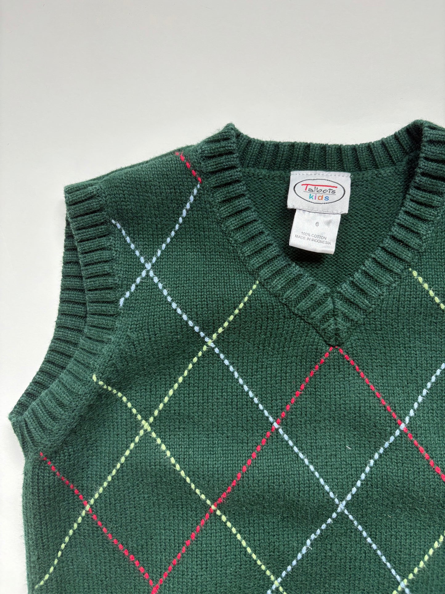 Vintage Talbots Kids Argyle Sweater Vest Size 6