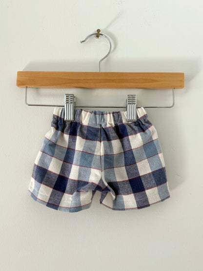 Hand-sewn Upcycled Blue Plaid Shorts Size 0-3 months